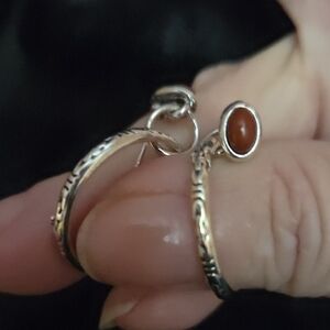 EARRINGS, Elegant Silver and Red Stone Hoop NWOT